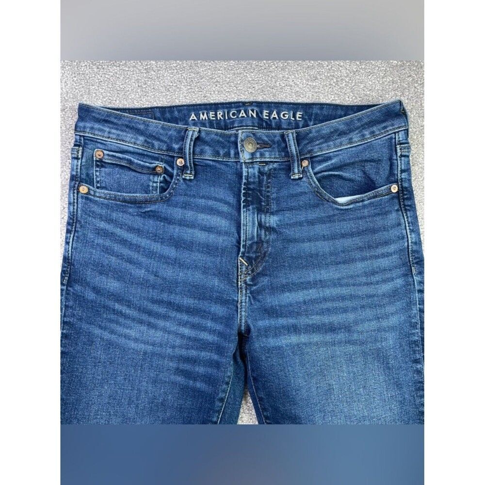 American Eagle AirFlex Jeans Men’s 32X28 Blue Slim Straight Mid-Rise Dark Wash - Picture 2 of 13